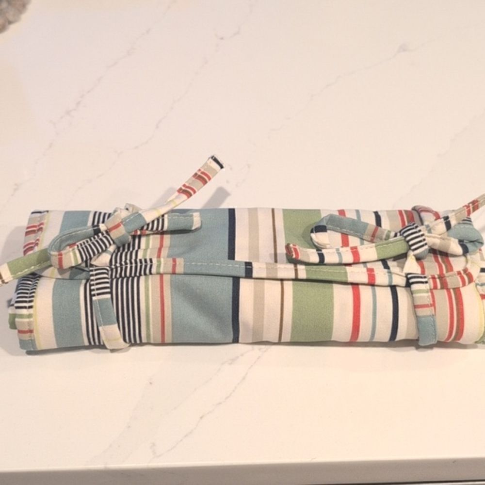 Pottery Barn Mixed Stripe Jewelry Roll Travel Organizer Bag